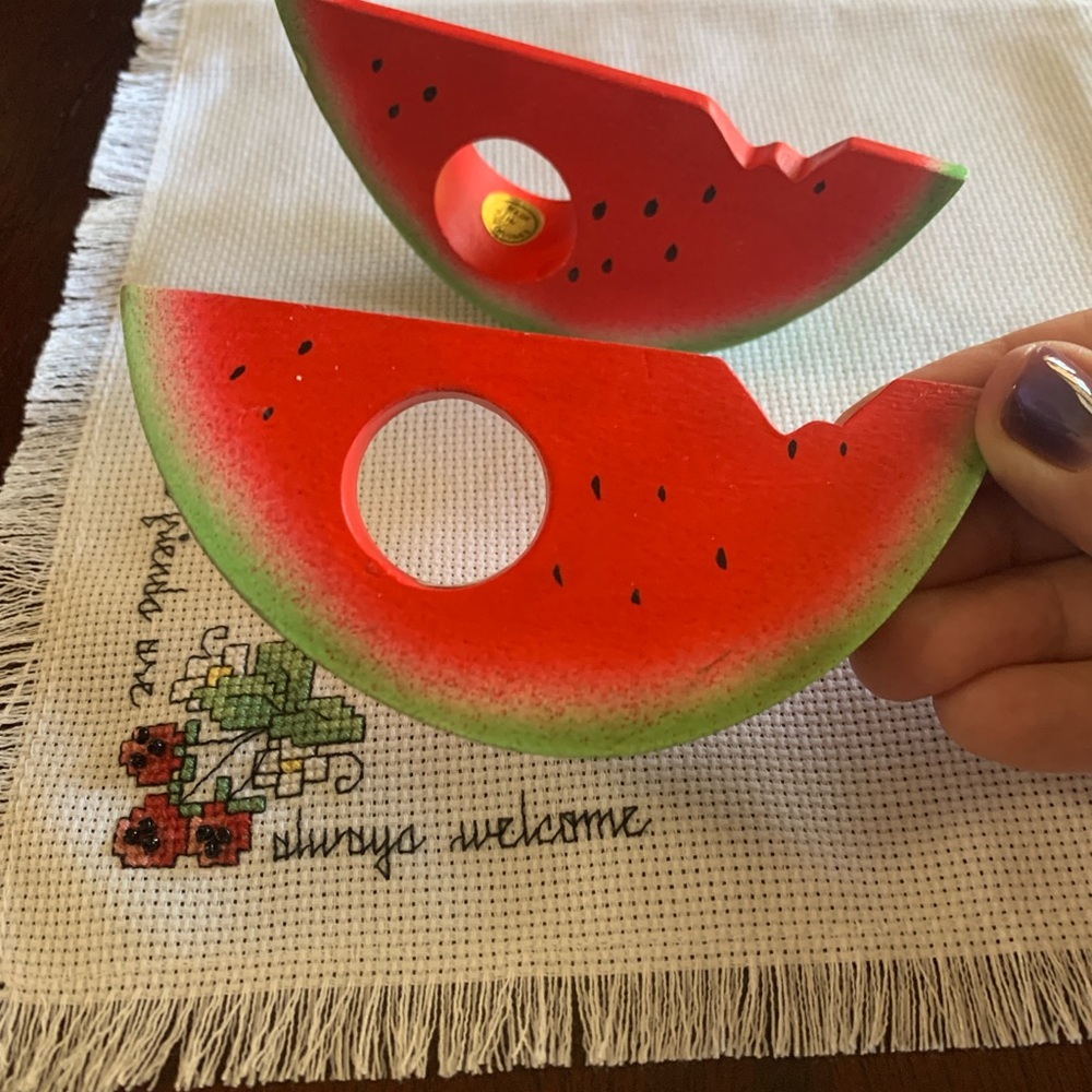 Vintage Wooden Watermelon Slice Napkin Rings